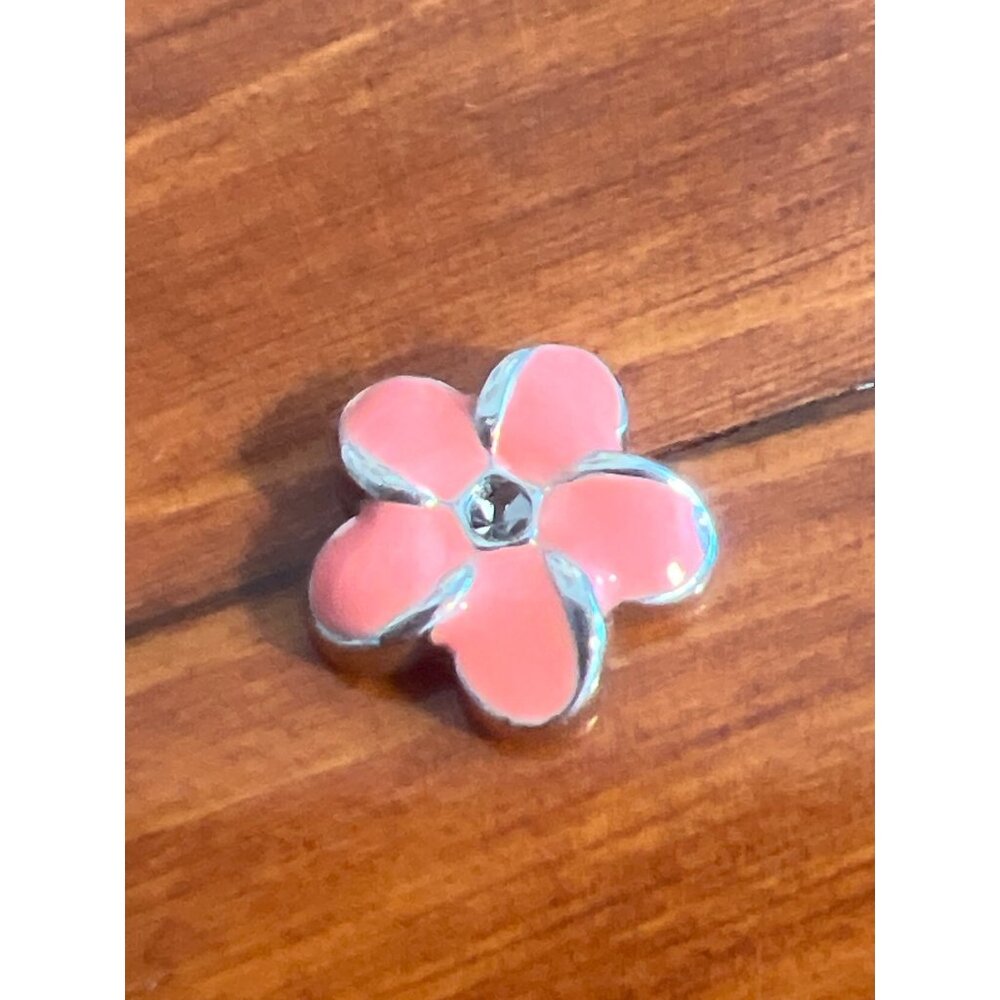 Origami Owl Charm Silver Tone Flower Pink Enamel Floral Locket Summer Spring